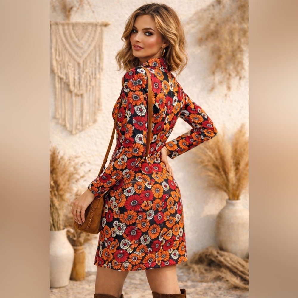 Brave Soul 70s Retro Mod Daisy Floral Mini Dress Button Front Groovy Boho S - Picture 2 of 16